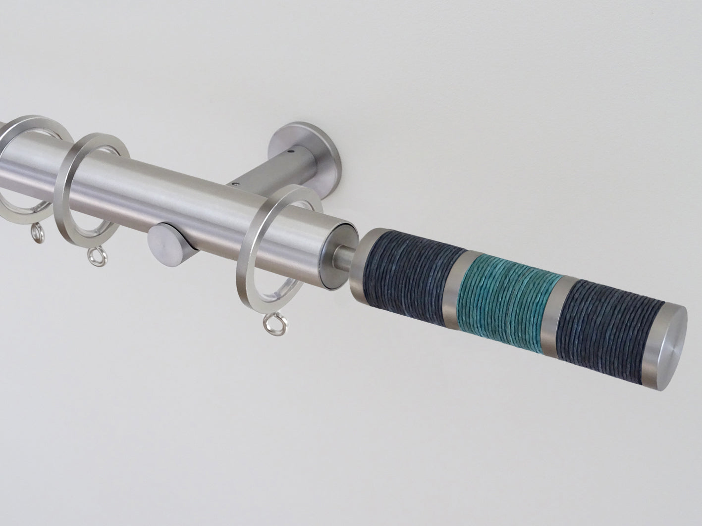30mm diameter stainless steel curtain pole collection with bespoke coloured combination finials