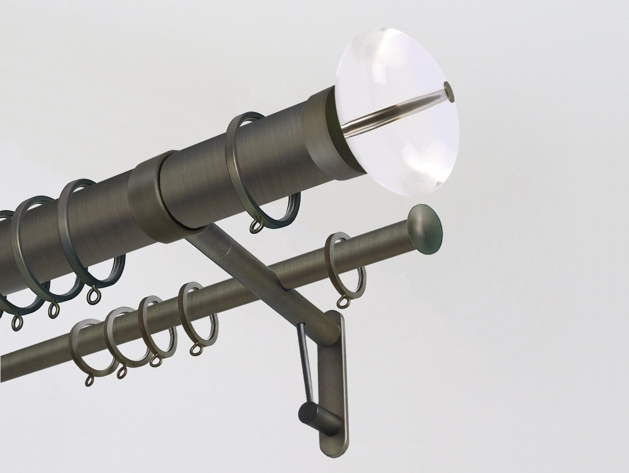 50mm Brushed Bronze double curtain pole set with acrylic ellipse finials by Walcot House