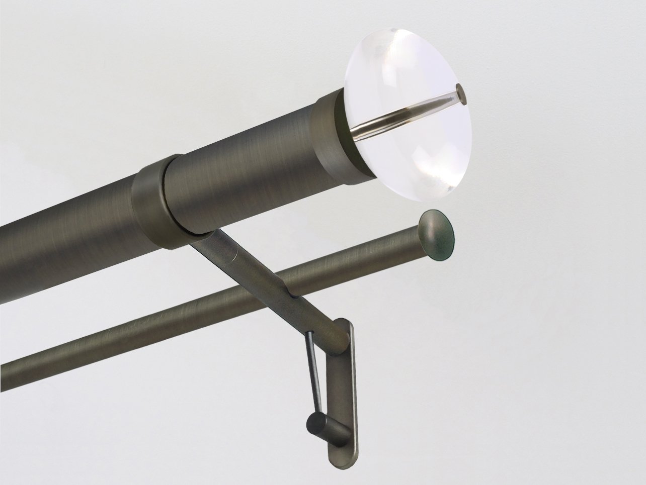 50mm Brushed Bronze double curtain pole set with acrylic ellipse finials by Walcot House