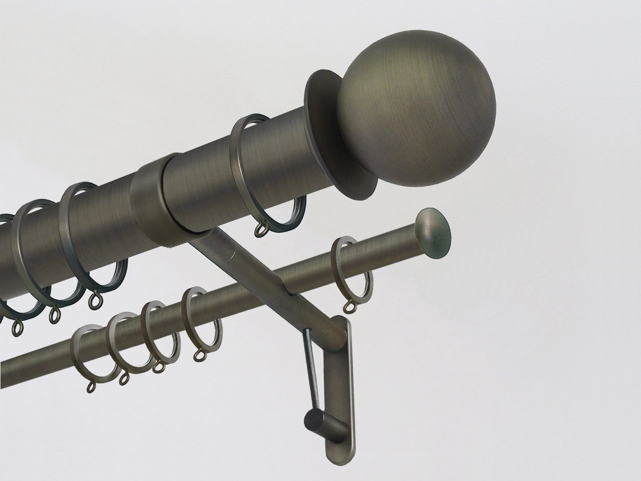 50mm Brushed Bronze double curtain pole set with spun metal ball finials by Walcot House