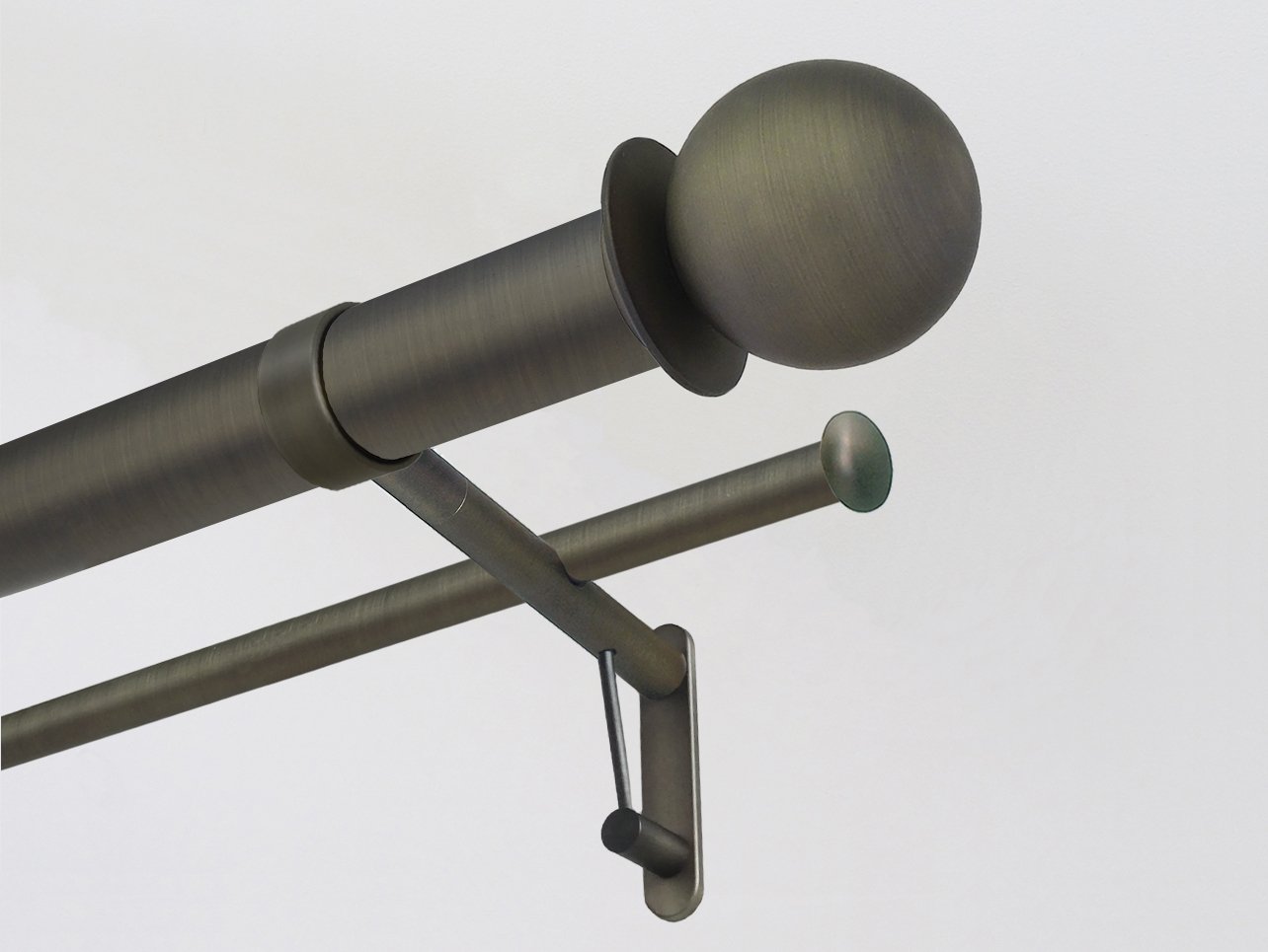 50mm Brushed Bronze double curtain pole set with spun metal ball finials by Walcot House