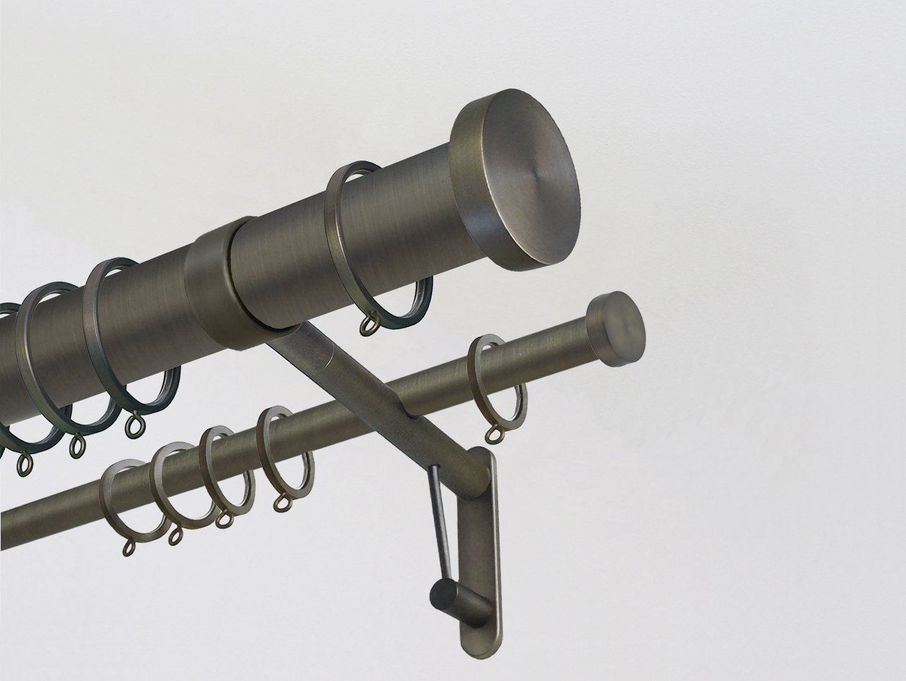 Walcot House| 50mm Brushed Bronze double curtain pole set with mini disc finials