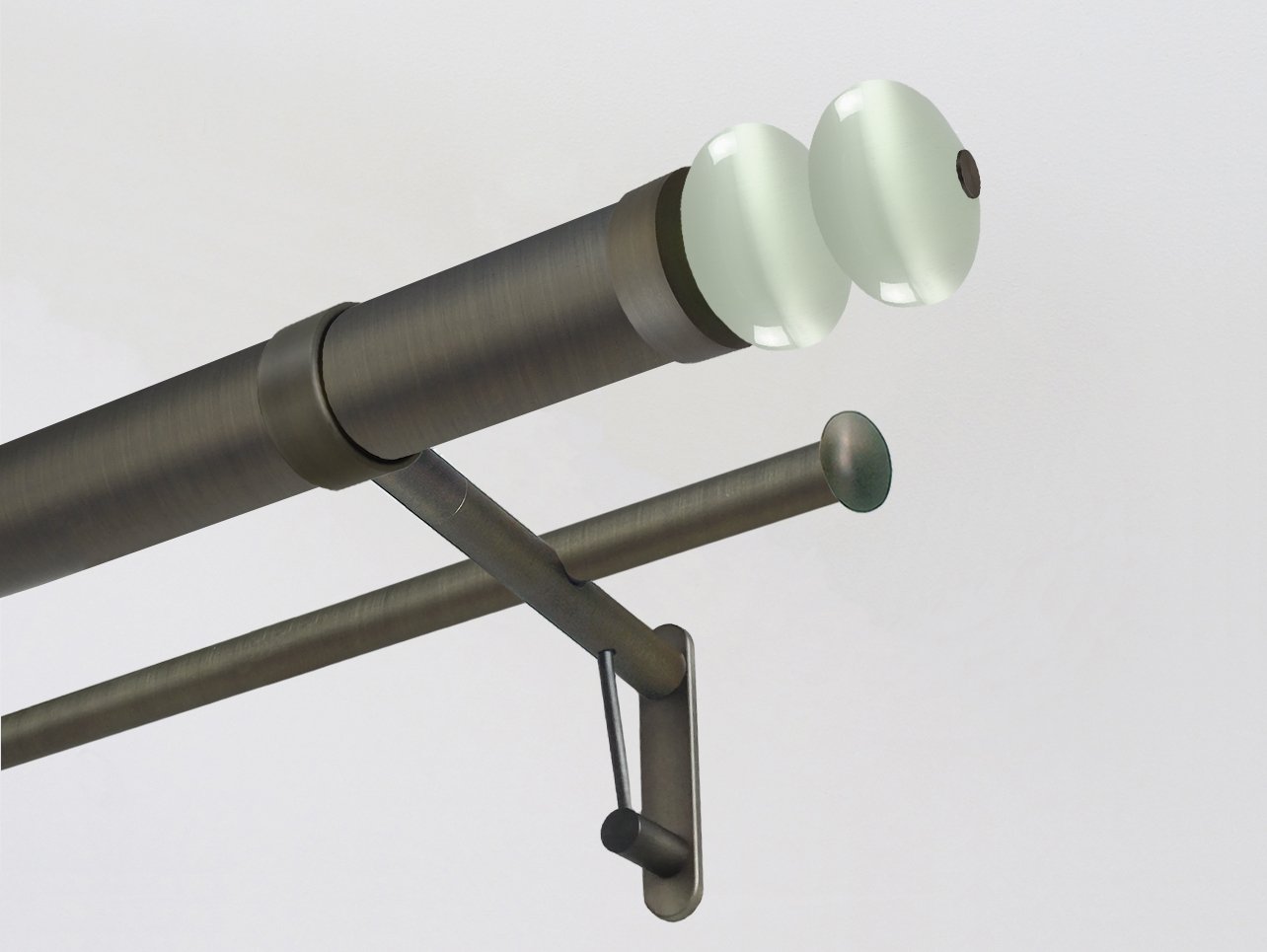 Walcot House | 50mm Brushed Bronze double curtain pole set with double moonstone finials in opal