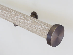 Real solid tracked limed oak curtain pole in 50mm diameter, hand finished in the UK | Walcot House