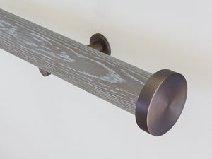 Real solid limed grey oak curtain pole in 50mm diameter, hand finished in the UK | Walcot House