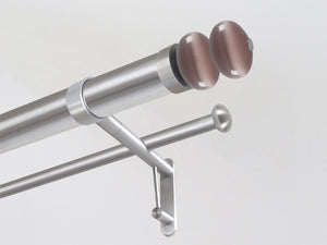 50mm diameter stainless steel double metal curtain pole with glass moonstone finials in Crocus