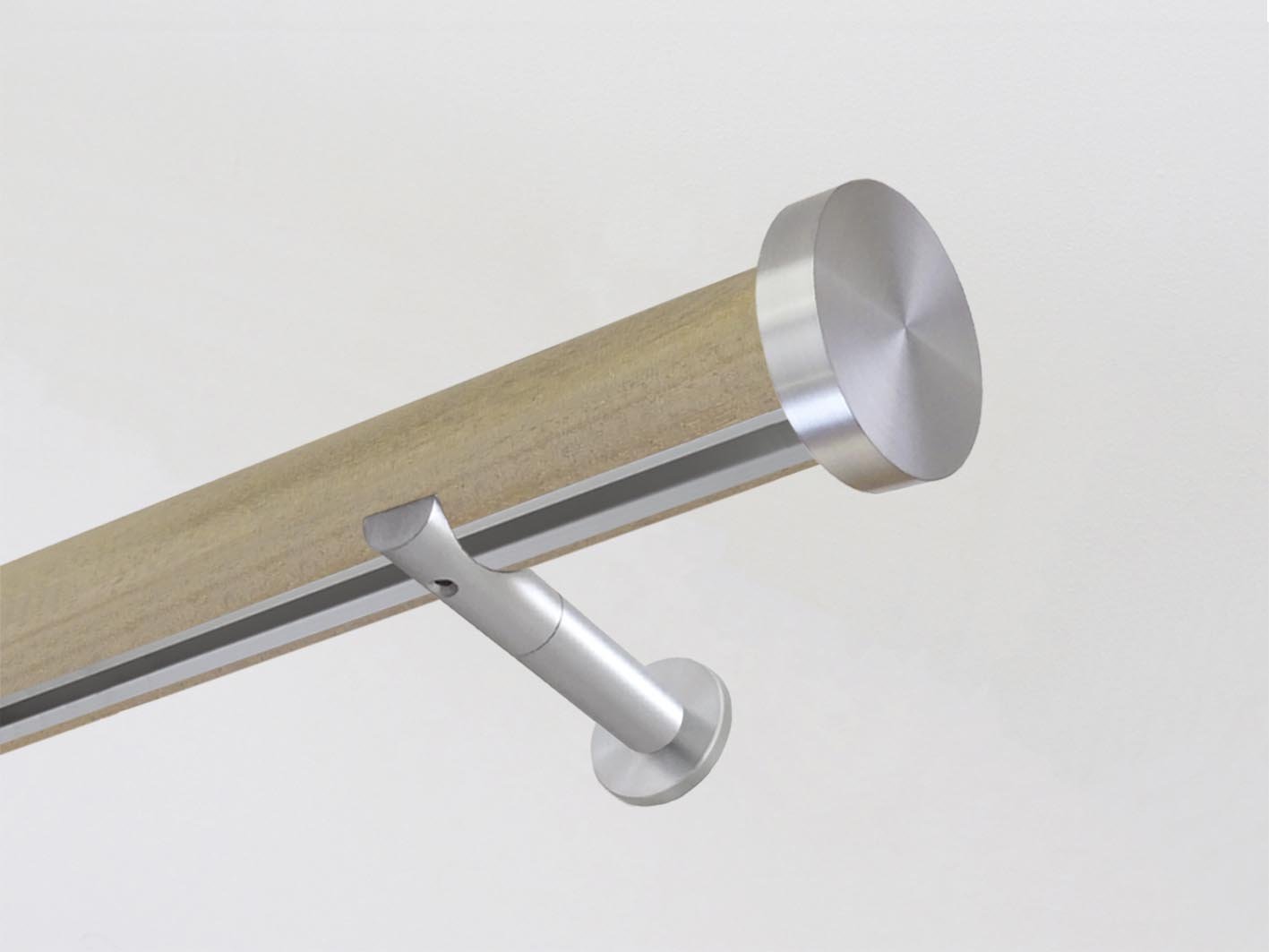 Cotswold oak stained wooden tracked curtain pole with steel track by Walcot House