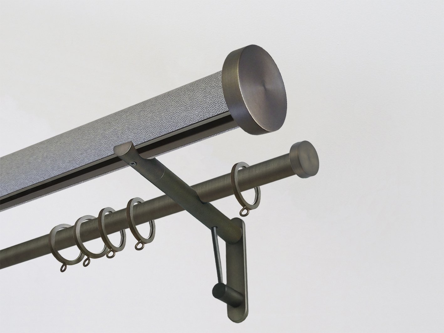 50mm dia. wrapped and tracked dusk double curtain pole set with mini disc finials