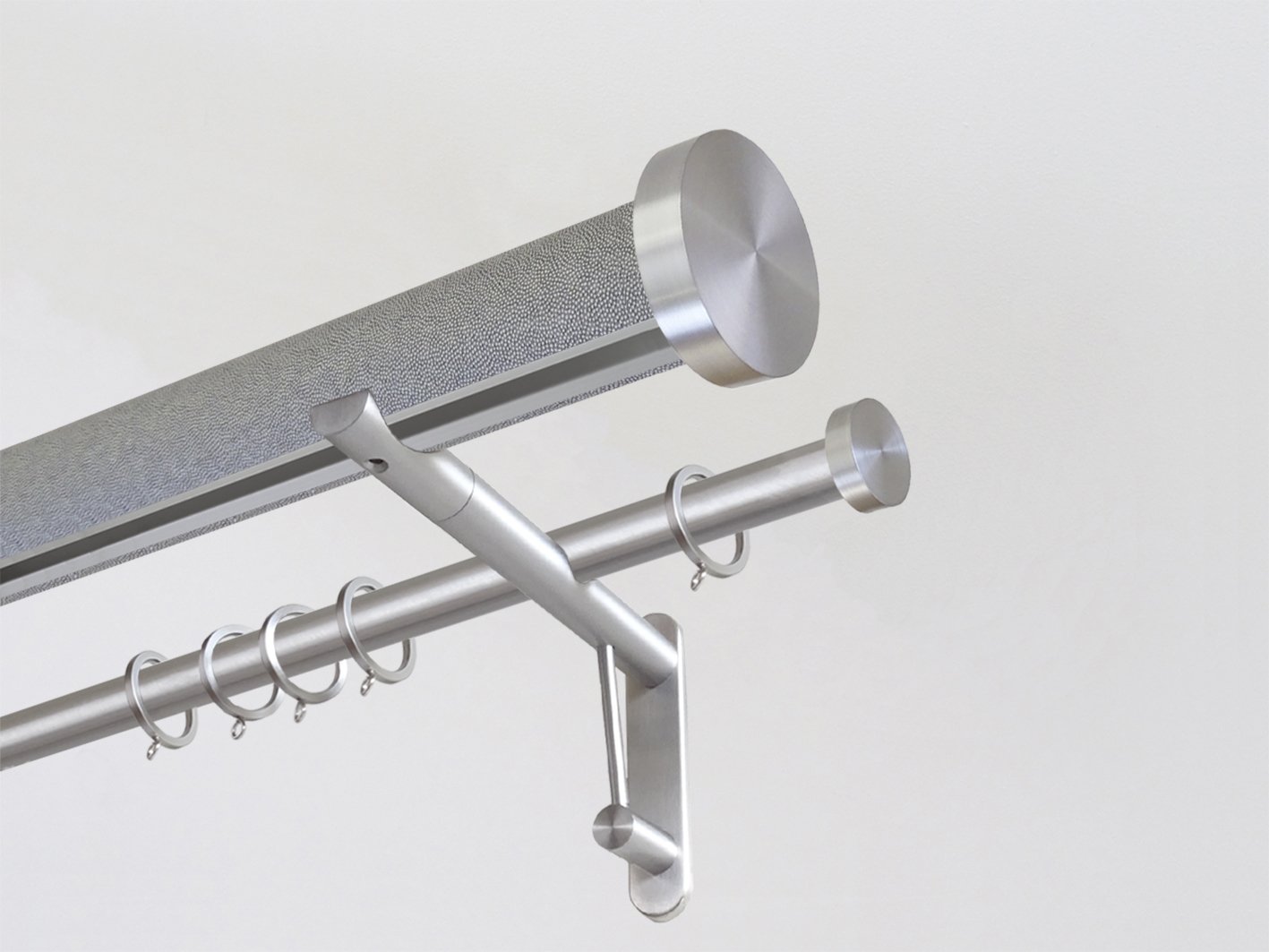 50mm dia. wrapped and tracked dusk double curtain pole set with mini disc finials