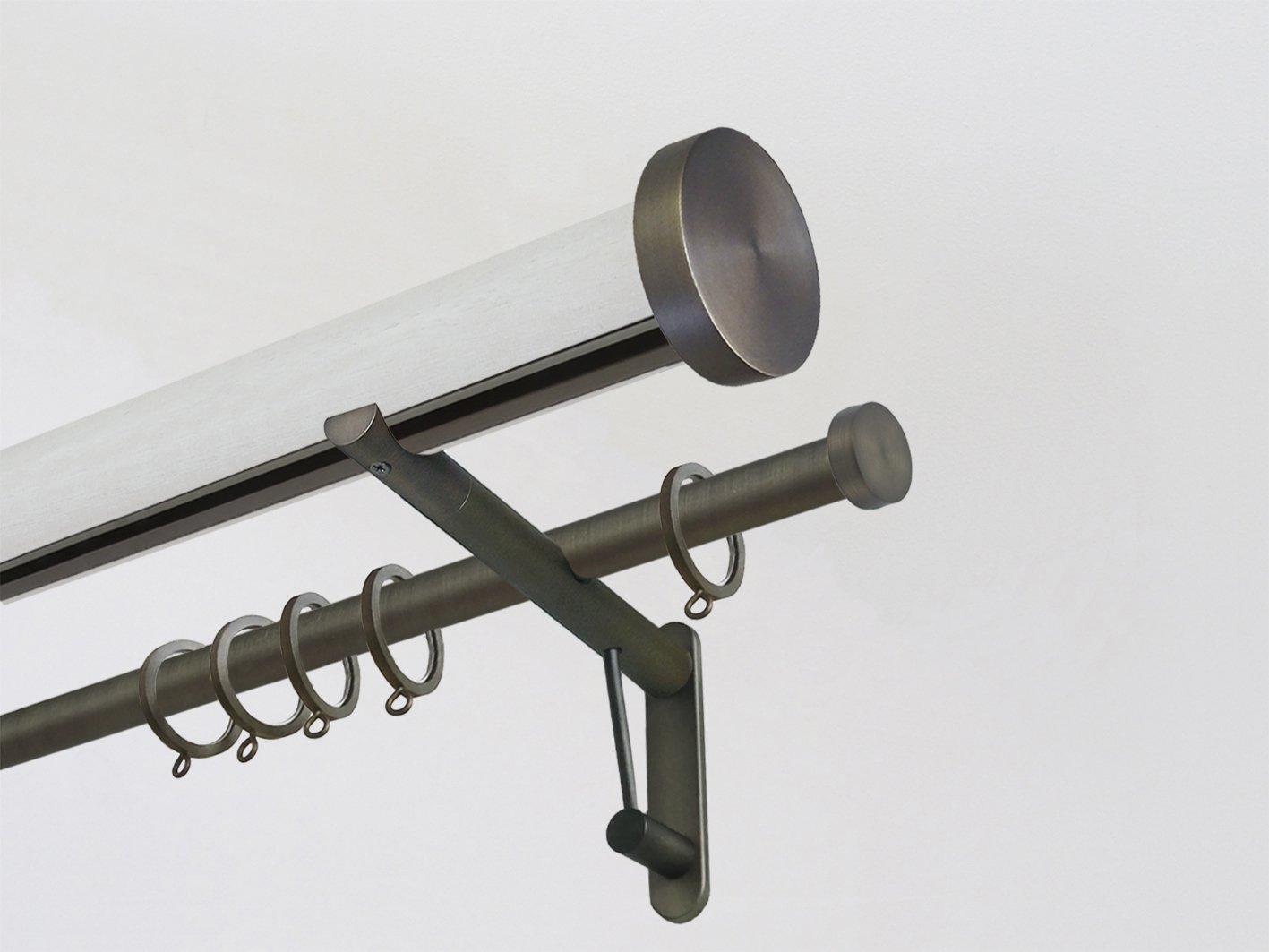 Walcot House | Ecru stained wooden tracked double curtain pole with mini disc finials