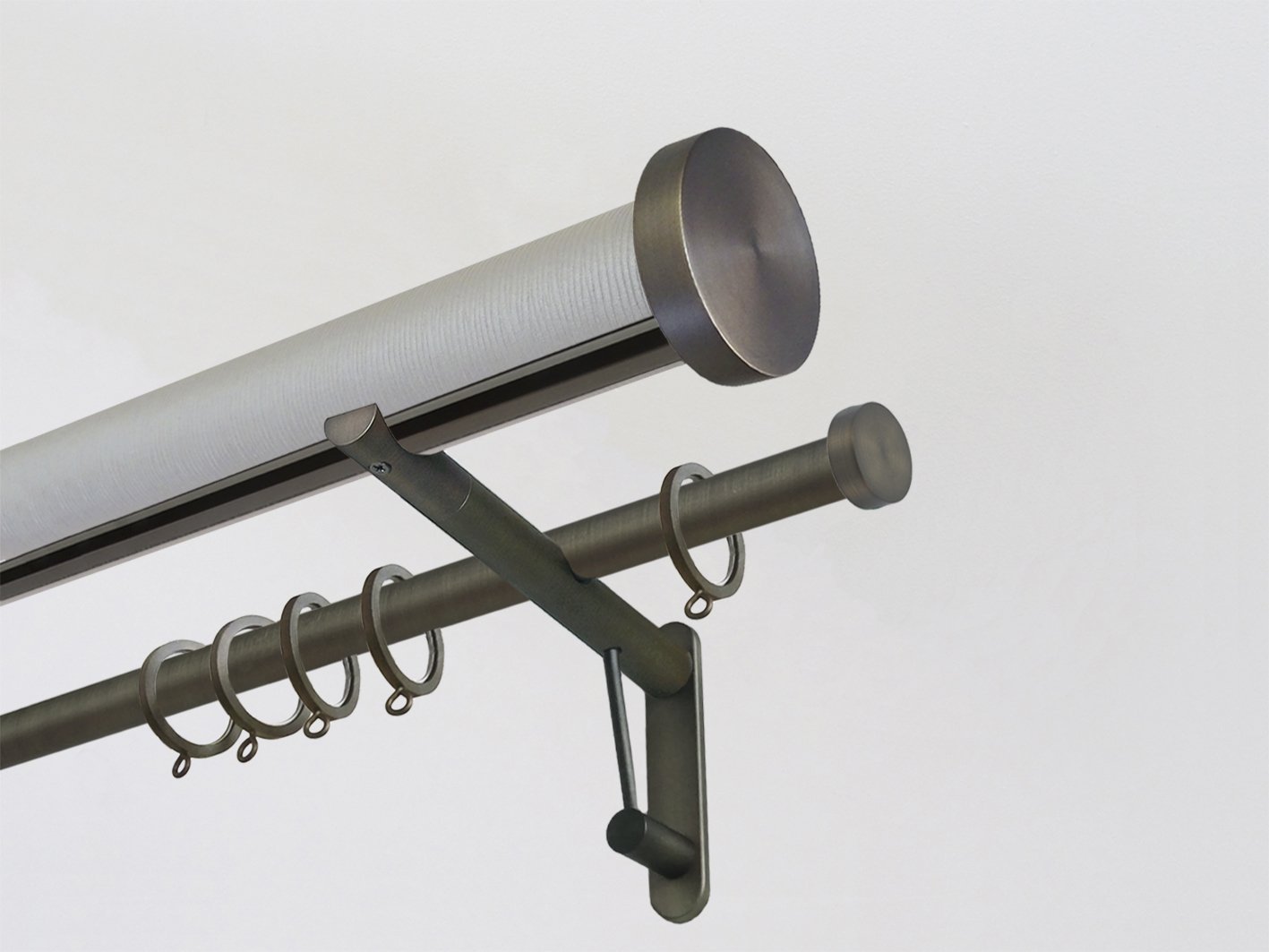 50mm diameter wrapped and tracked strata marcasite double pole with steel mini disc finials