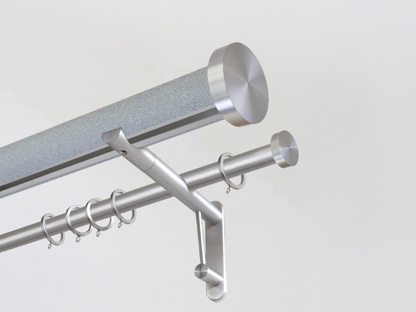 50mm dia. wrapped and tracked moonlight double curtain pole set with mini disc finials