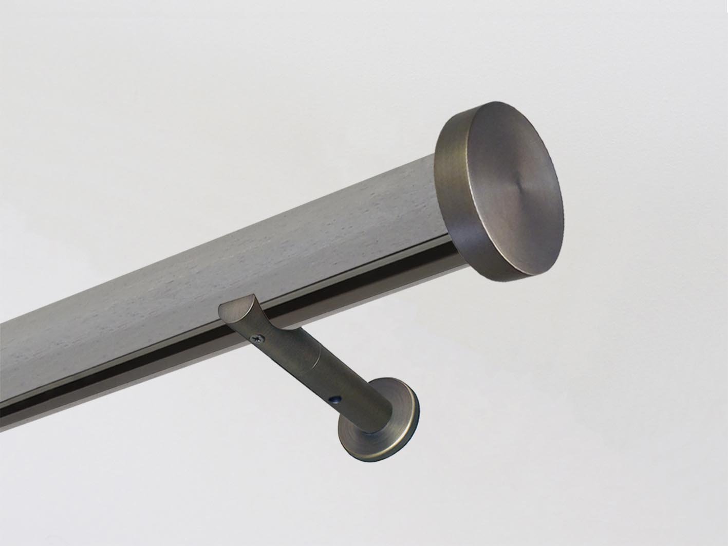 Mouse stained wooden tracked curtain pole bronze track by Walcot House