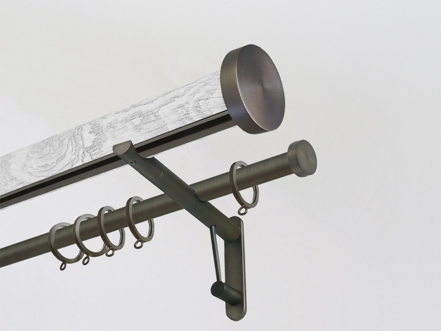 wrapped & tracked double curtain pole set in driftwood "nordic white" by Walcot House