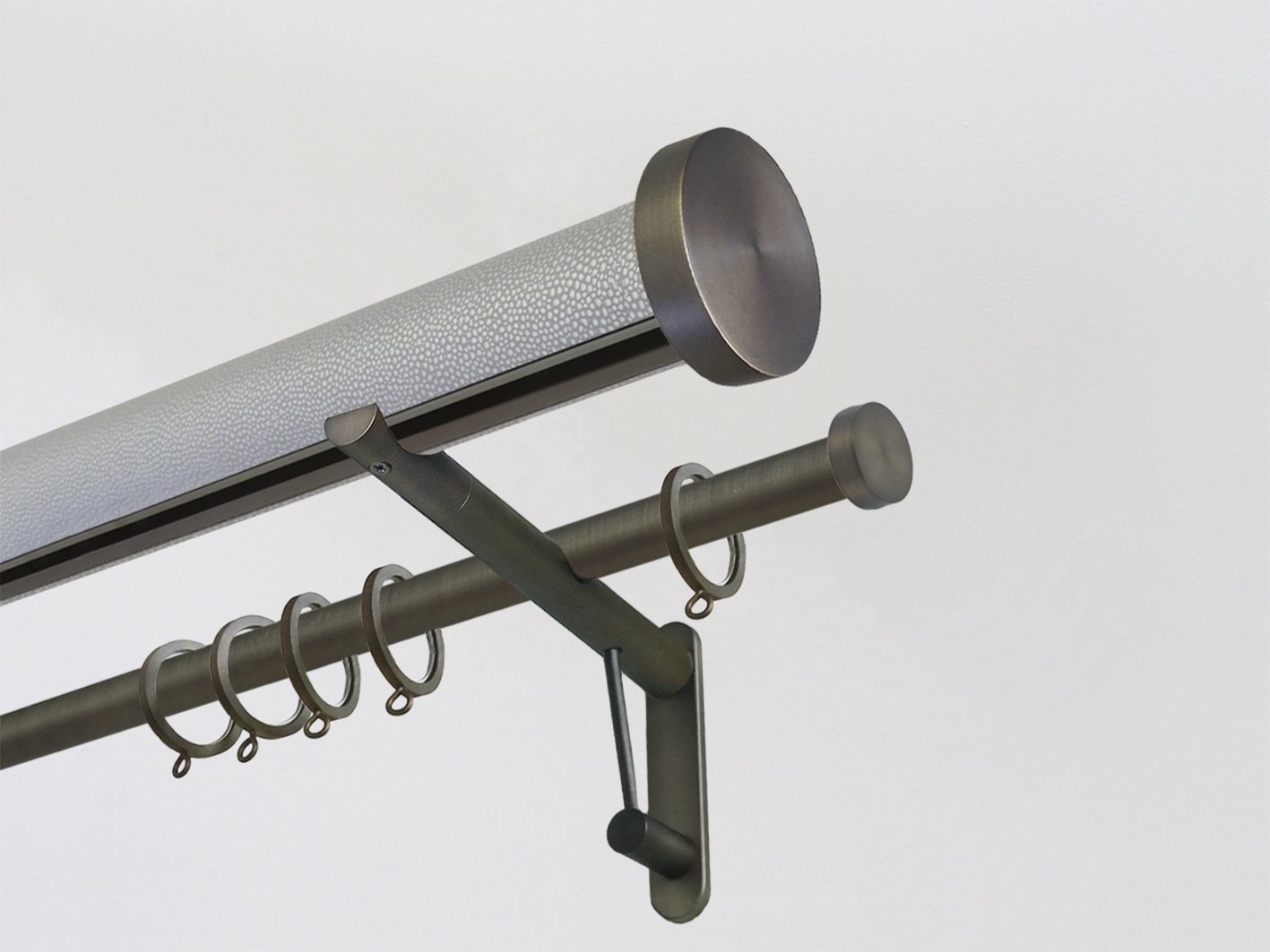 50mm diameter wrapped and tracked pebble double pole with steel mini disc finials