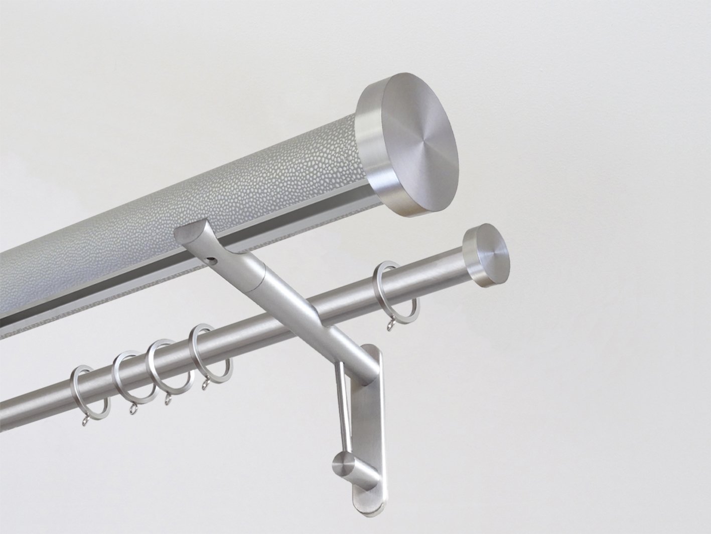 50mm diameter wrapped and tracked pebble double pole with steel mini disc finials