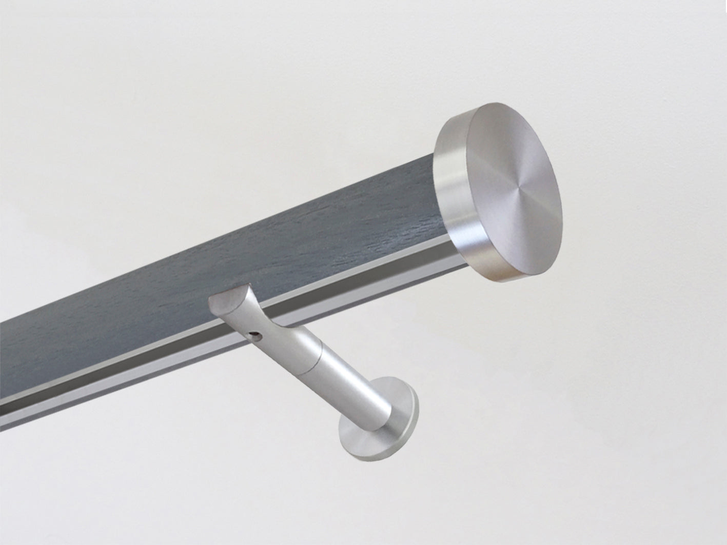 Seal stained wooden tracked curtain pole bronze track by Walcot House