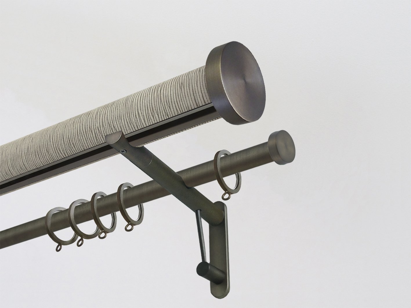 wrapped & tracked double curtain pole set in green strata "shale" by Walcot House