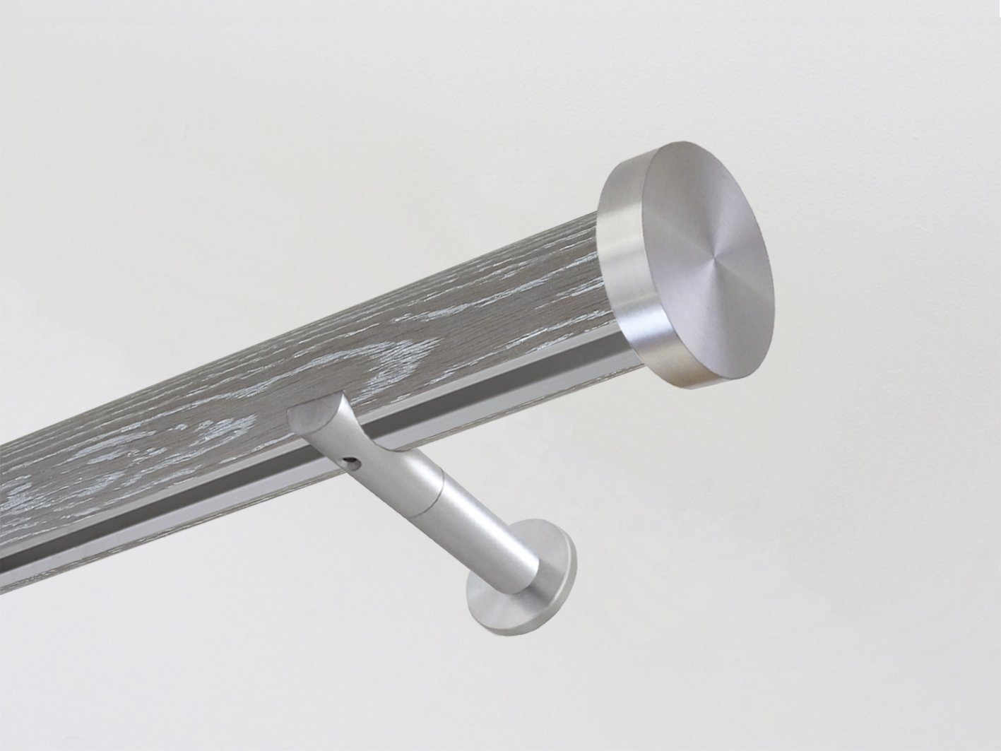 Real solid smoked grey oak curtain pole in 50mm diameter with track, hand finished in the UK | Walcot House