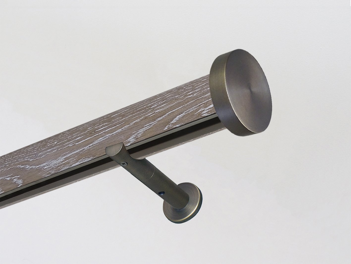 Real solid tawny oak curtain pole in 50mm diameter with track, hand finished in the UK | Walcot House