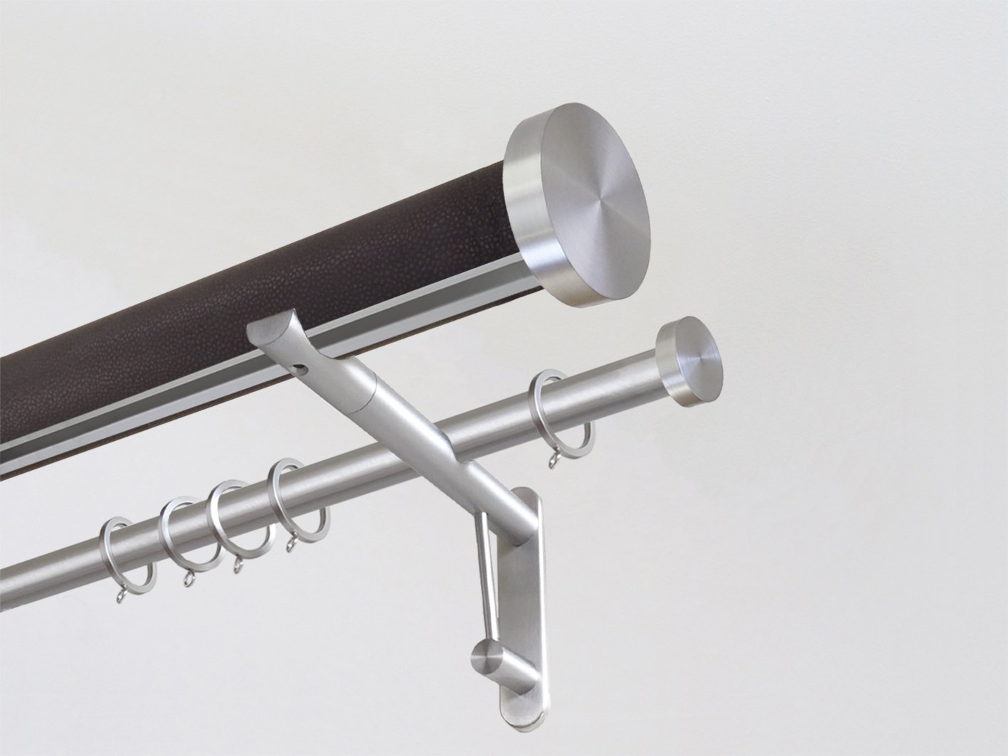 wrapped & tracked double curtain pole set in mineral "tennessee" by Walcot House