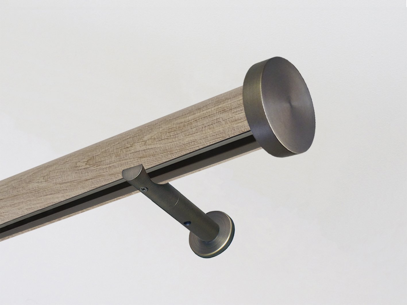 Real solid waxed natural oak curtain pole in 50mm diameter, hand finished in the UK, with integrated track | Walcot House