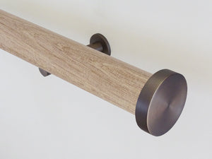 Real solid waxed natural oak curtain pole in 50mm diameter, hand finished in the UK | Walcot House