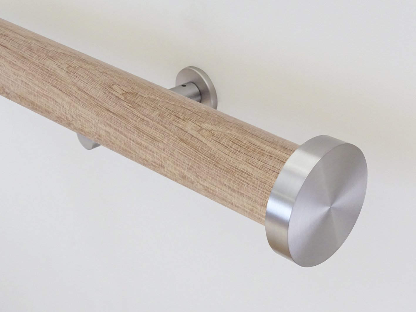 Real solid waxed natural oak curtain pole in 50mm diameter, hand finished in the UK, with integrated track | Walcot House