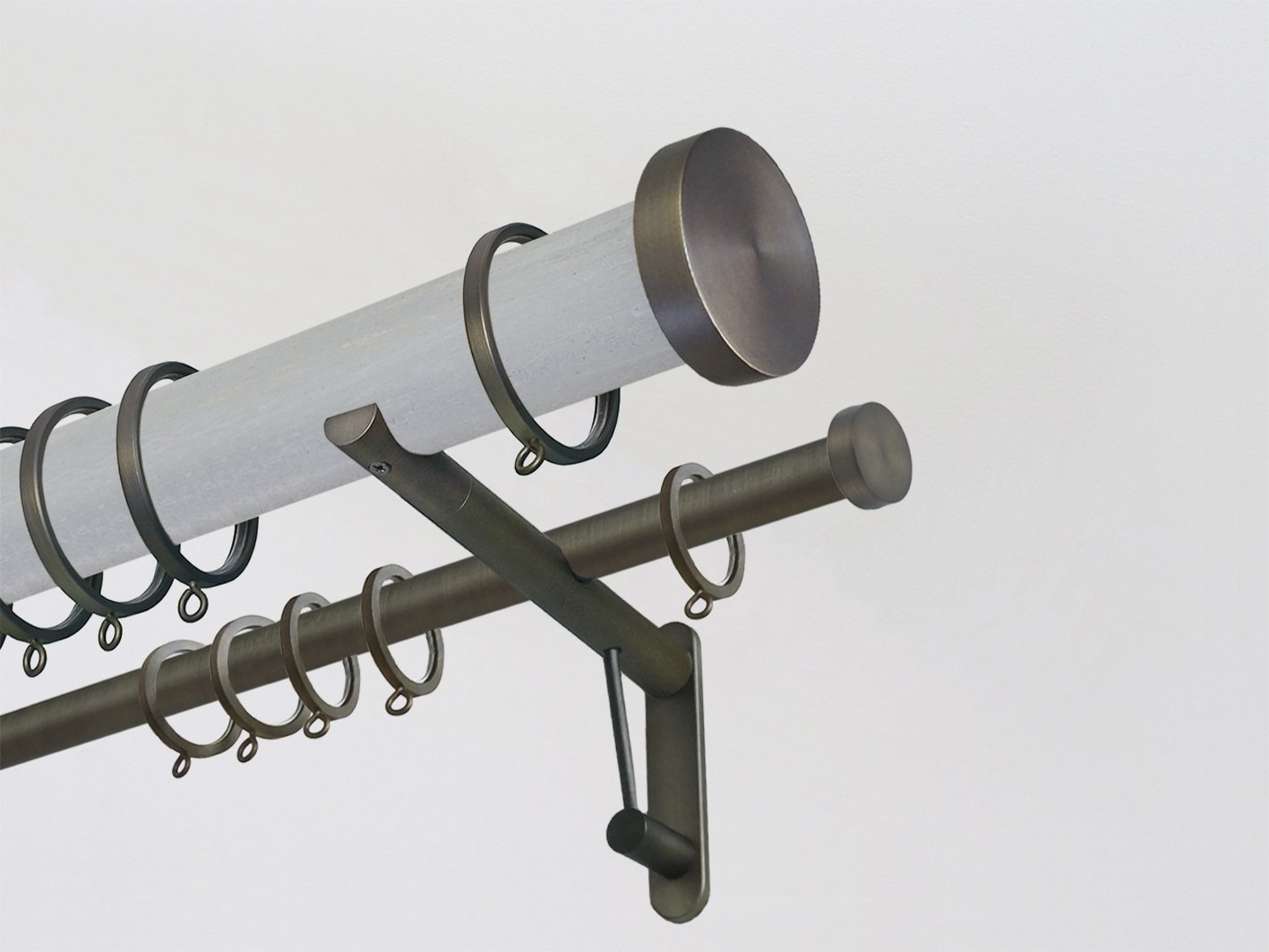 50mm Wooden Double Curtain pole duo system for sheer curtains | Walcot House