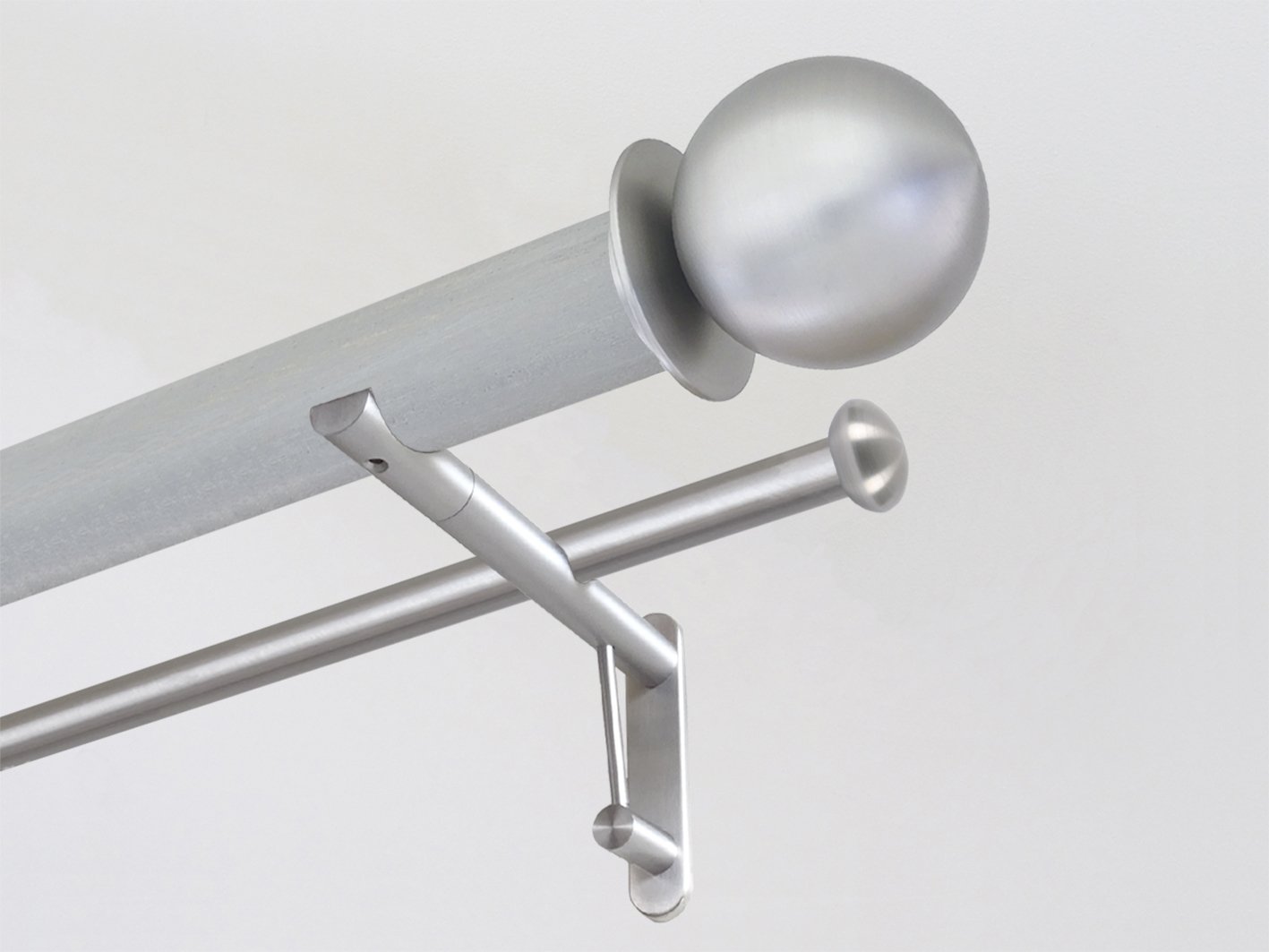 50mm dia. wood pigeon stained wood duo curtain pole system with steel metal ball finials