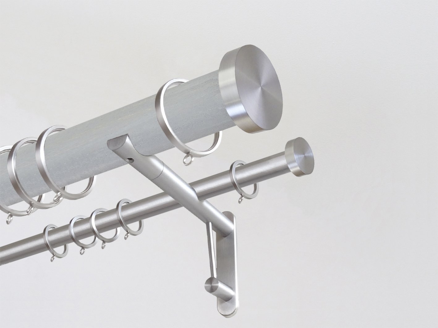 50mm Wooden Double Curtain pole duo system for sheer curtains | Walcot House