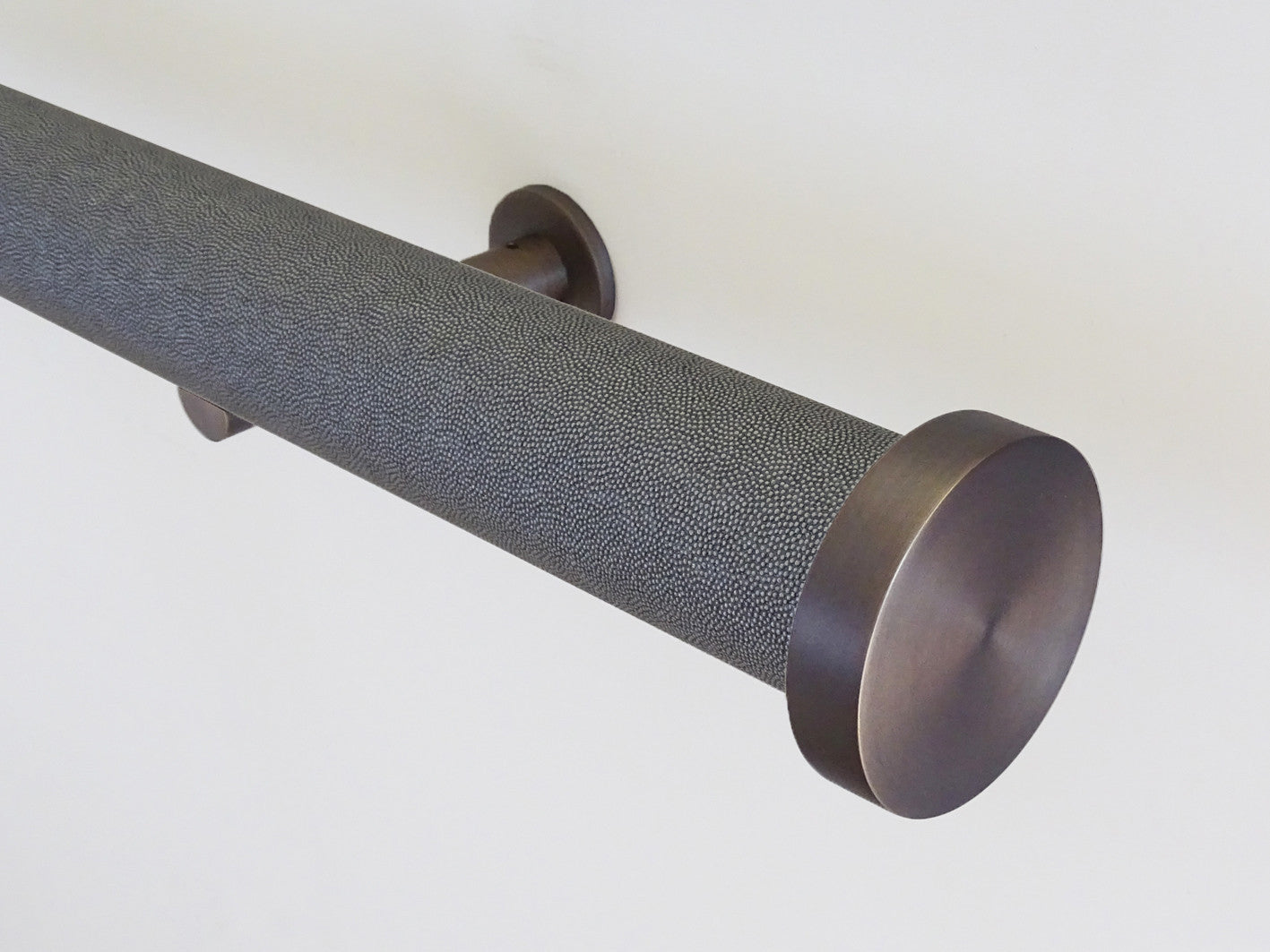 shagreen textured black pepper tracked curtain pole by Walcot House