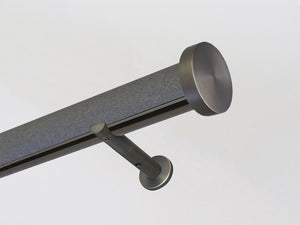 shagreen textured black pepper tracked curtain pole bronze track by Walcot House
