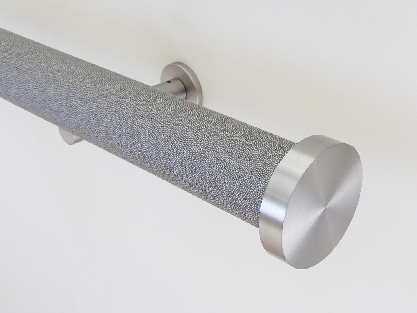 shagreen textured wrapped and tracked dusk curtain pole by Walcot House