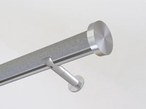 shagreen textured wrapped and tracked dusk curtain pole silver track by Walcot House