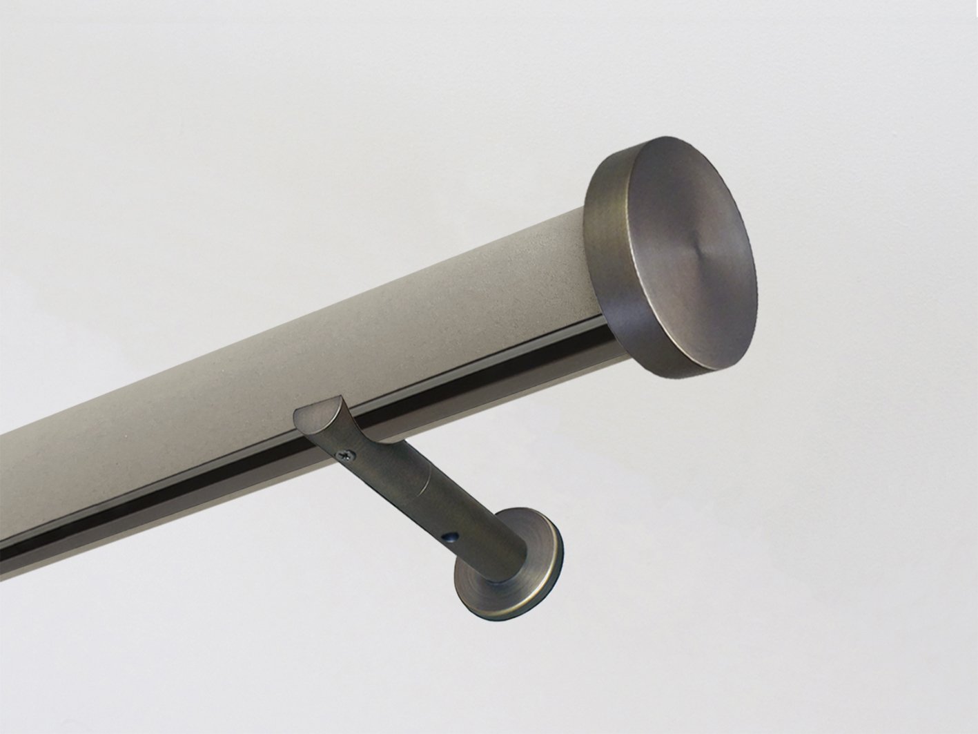 Fawn beige suede wrapped & tracked curtain pole 50mm diameter | Walcot House