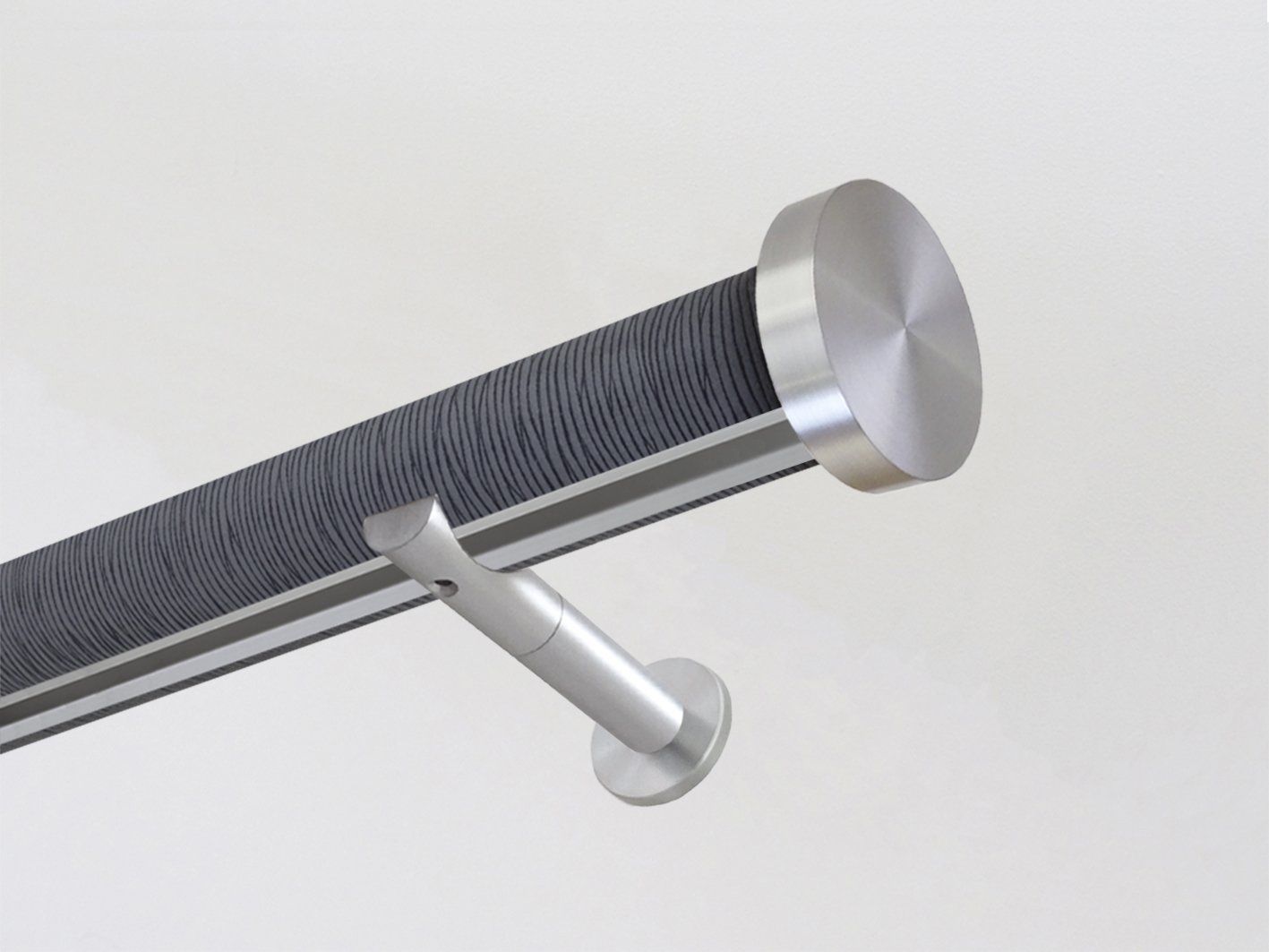 Striped "Flint" 50mm tracked curtain pole silver finials by Walcot House