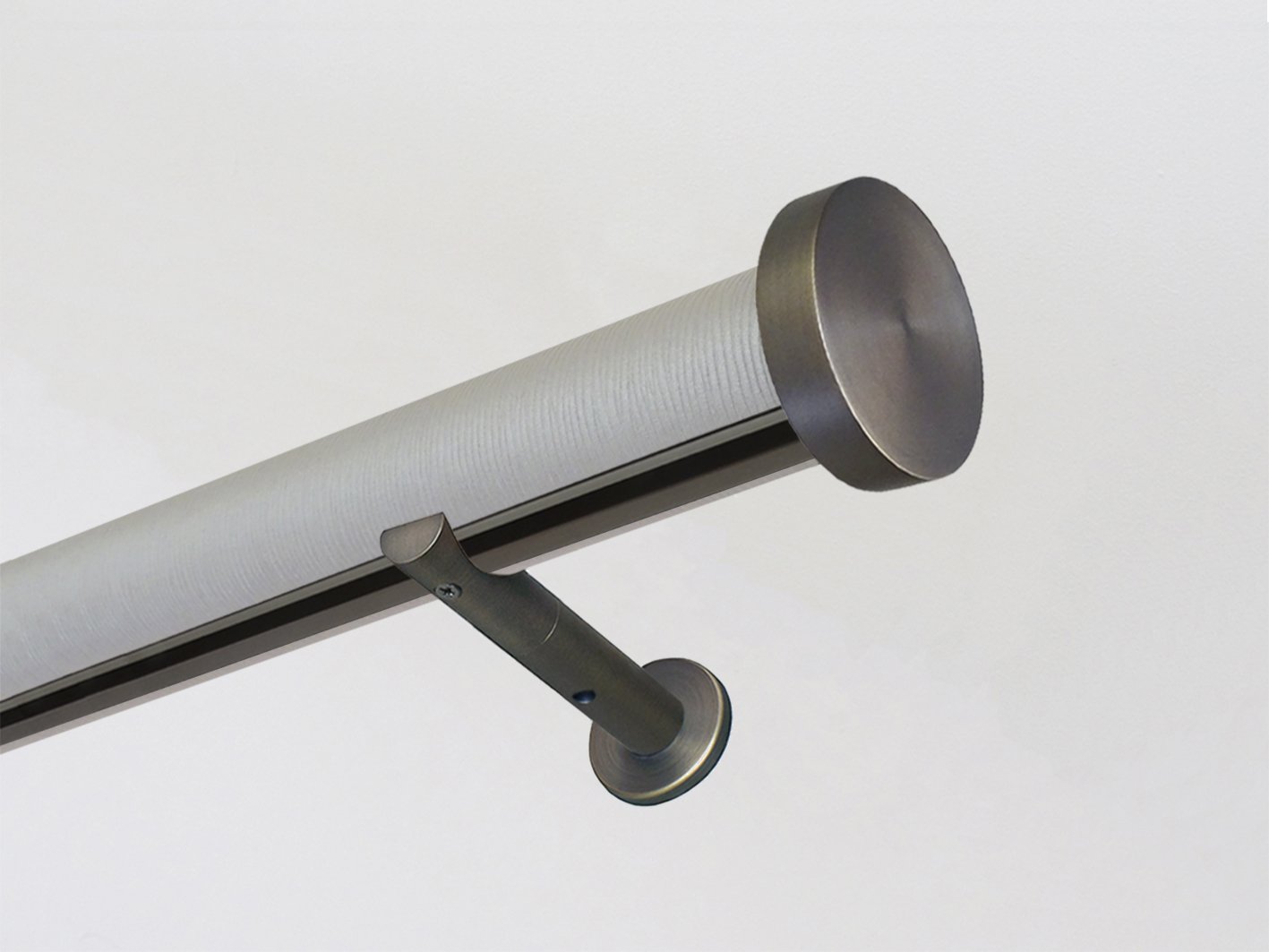 wrapped and tracked curtain pole in marcasite bronze track by Walcot House