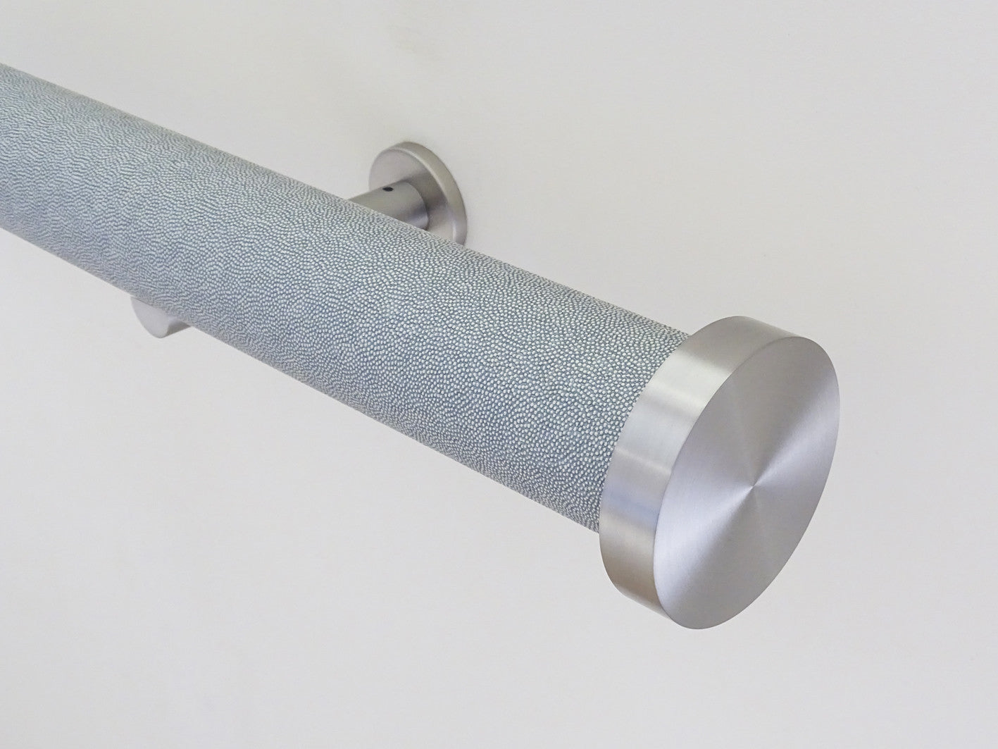 50mm Stainless steel mini disc finial on moonlight wrapped curtain pole
