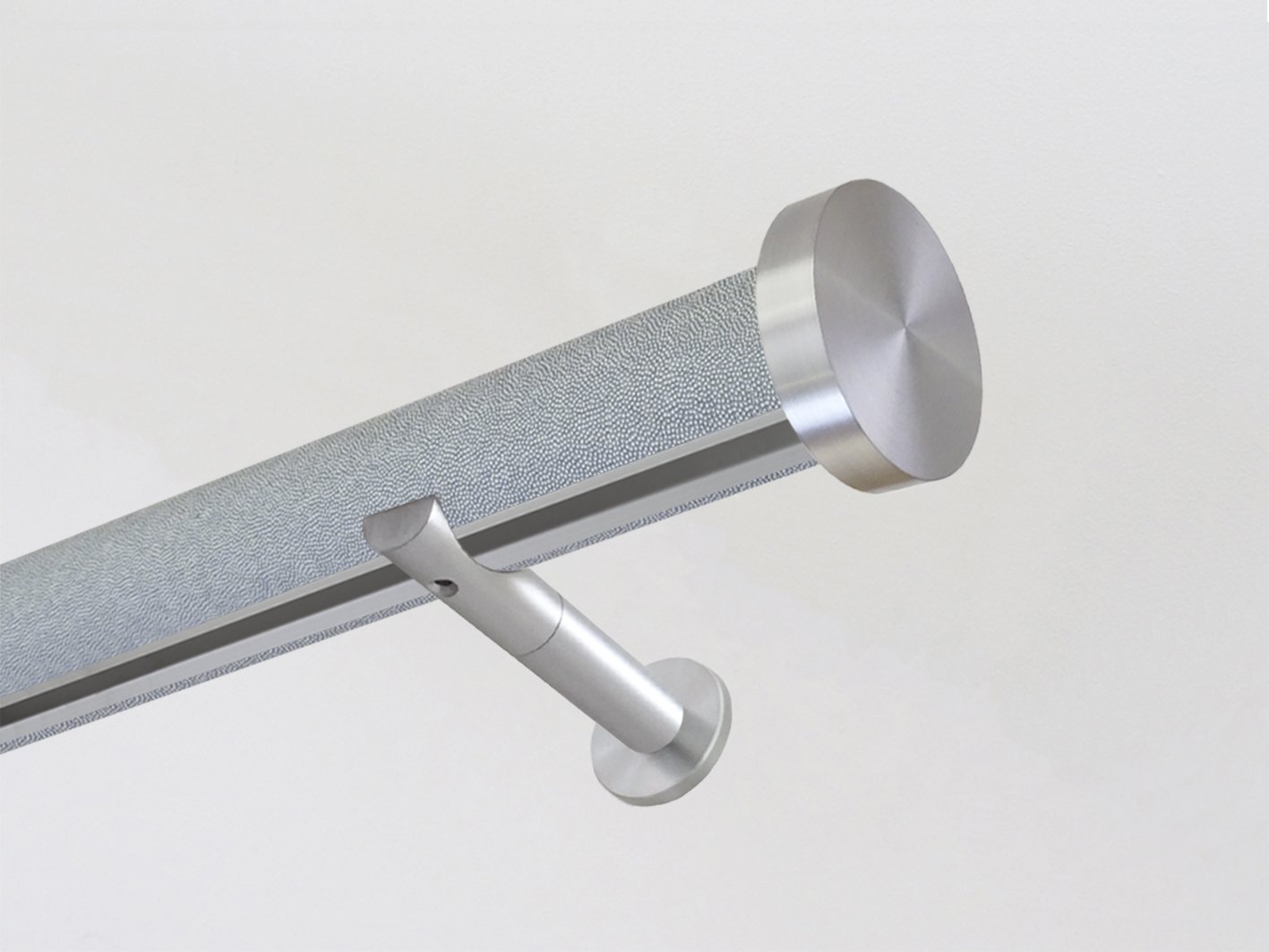 shagreen textured wrapped and tracked moonlight curtain pole silver track by Walcot House