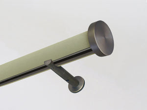 New acorn green suede wrapped & tracked curtain pole 50mm diameter | Walcot House