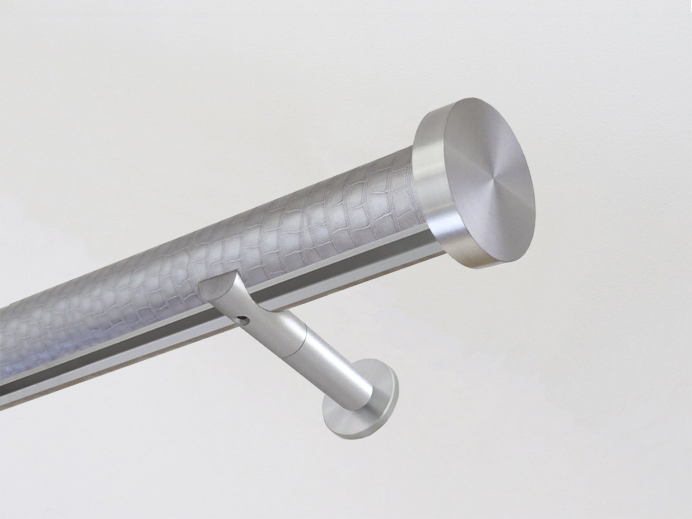 animal print wrapped and tracked curtain pole in rose pewter silver track by Walcot House