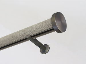 Striped "Shale" 50mm tracked curtain pole bronze track by Walcot House