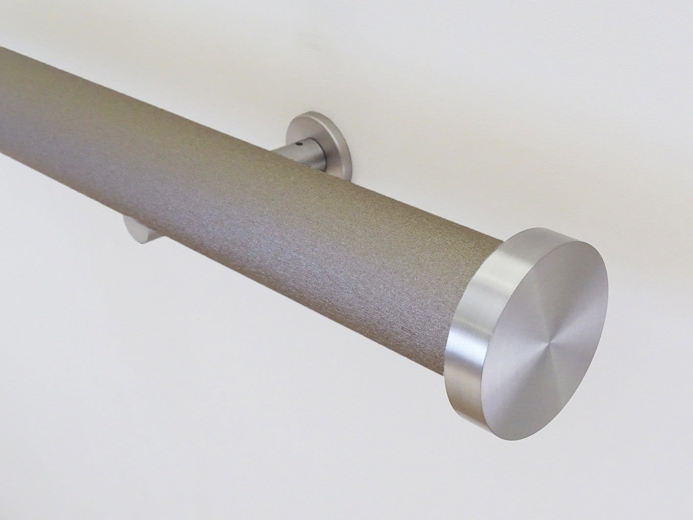 50mm wrapped and tracked warm gunmetal curtain pole by Walcot House