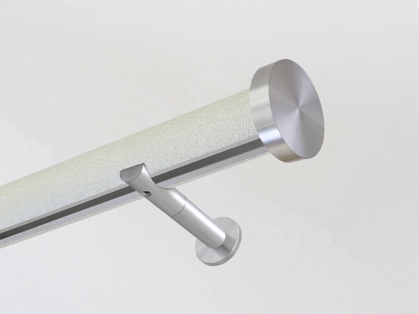 shagreen textured white pepper tracked curtain pole silver track by Walcot House
