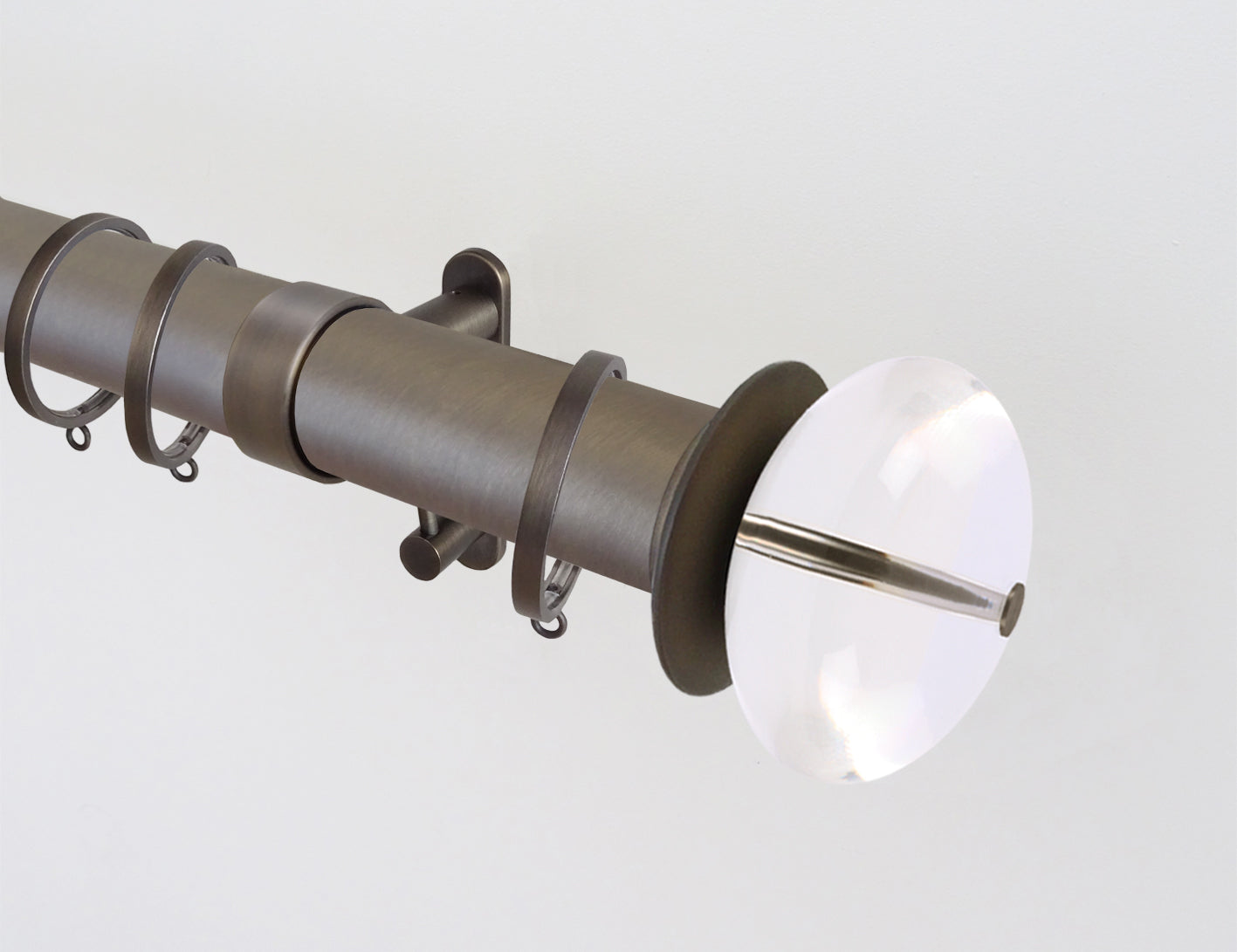 50mm diameter brushed bronze curtain pole with acrylic ellipse finials, antique brass curtain pole, traditional, classic, modern