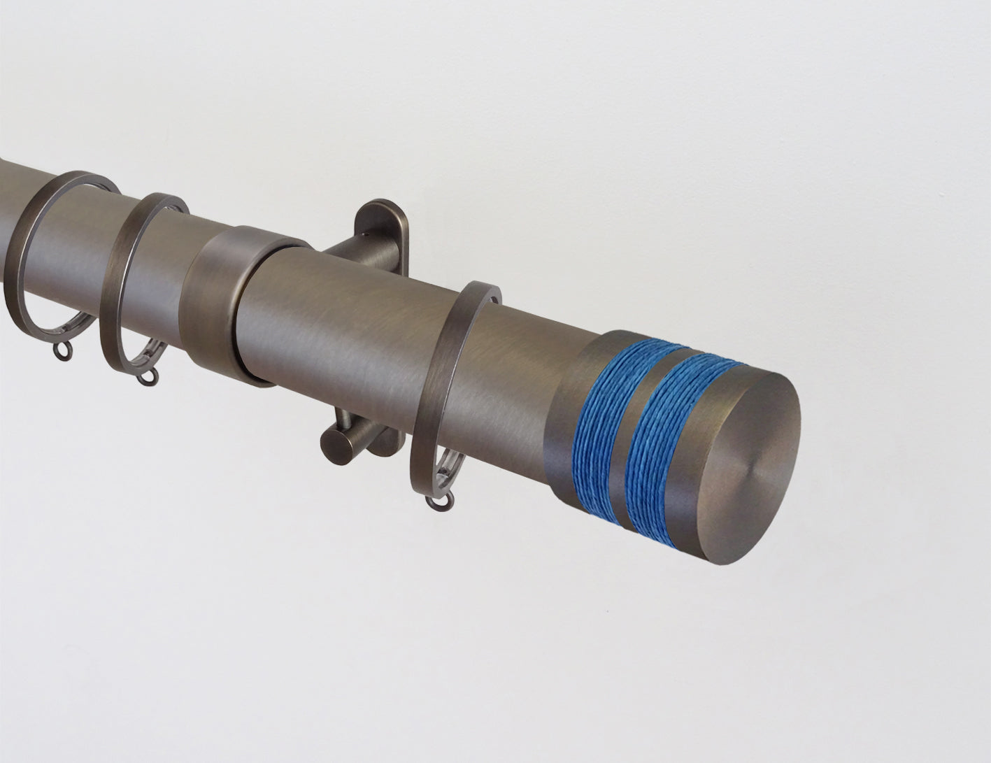 Bronze curtain pole set, chunky 50mm diameter, with teal finials