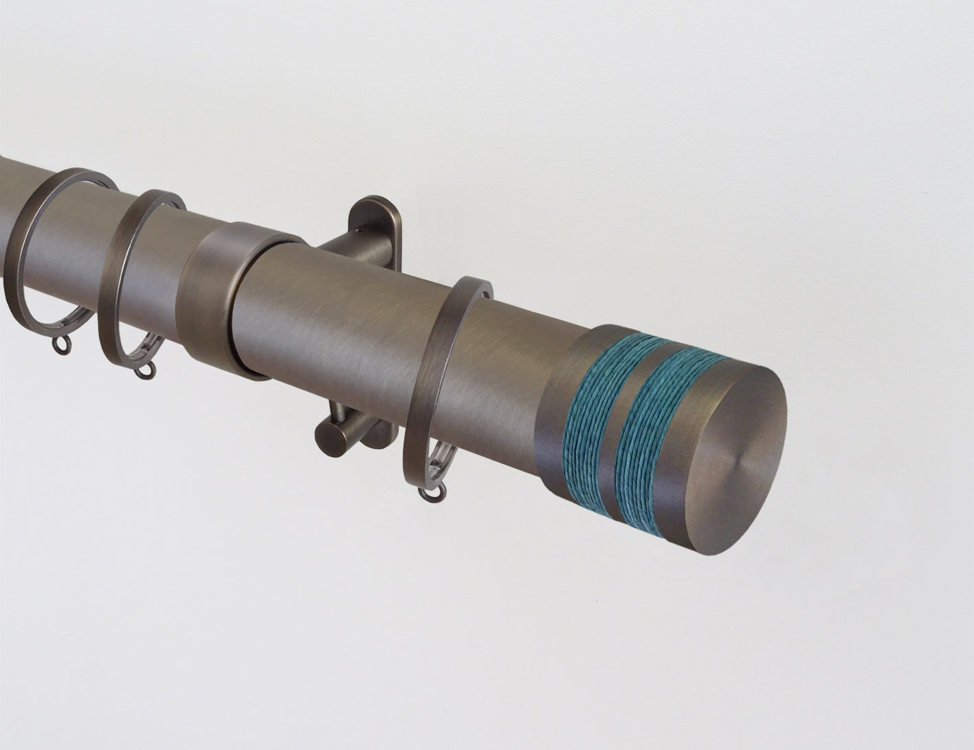 Bronze curtain pole set, chunky 50mm diameter, with teal finials
