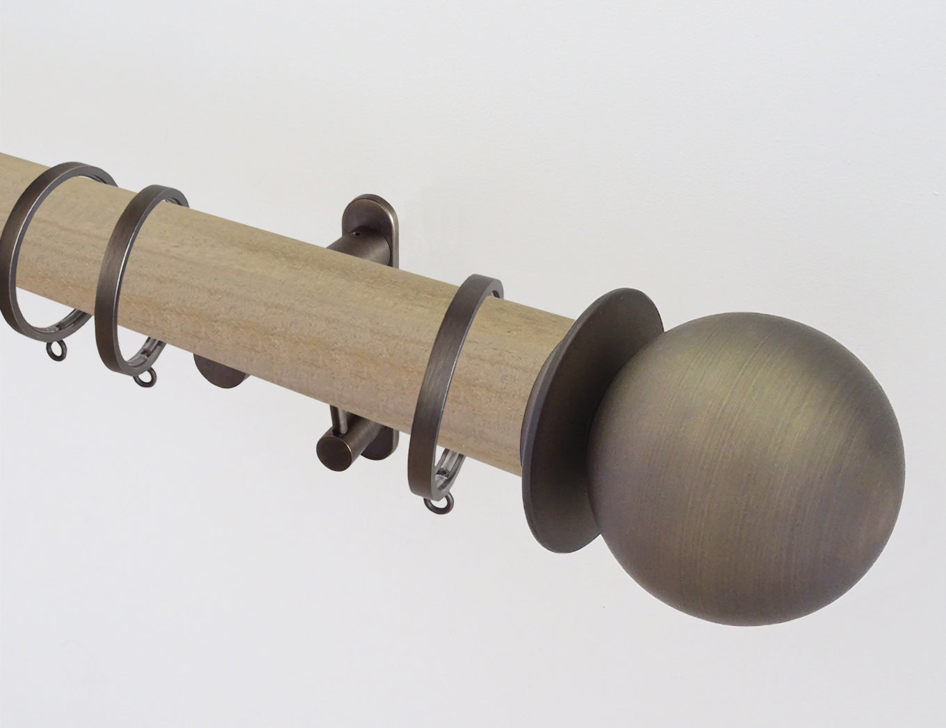 50mm dia. cotswold oak stained wood curtain pole with metal ball finials