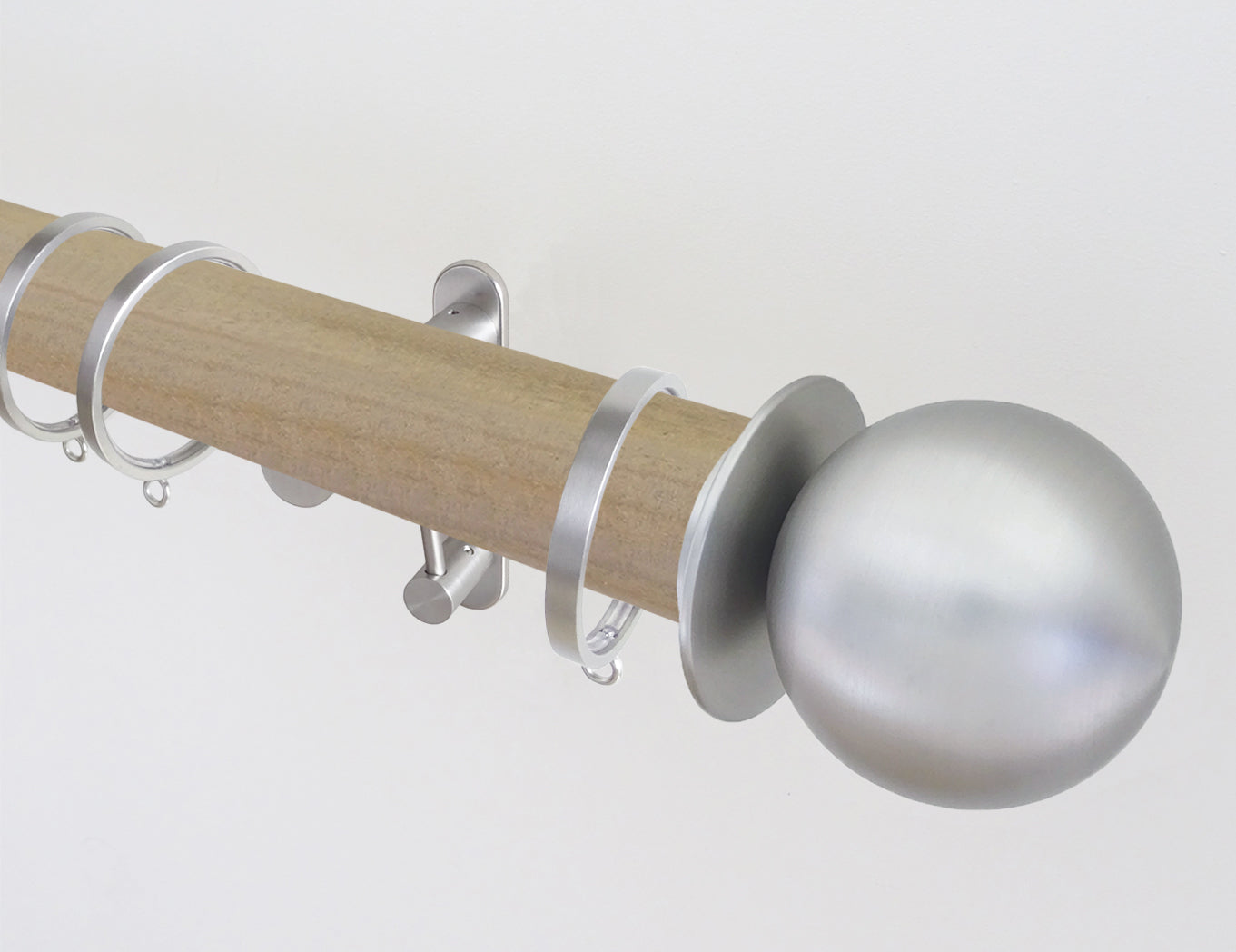 50mm dia. cotswold oak stained wood curtain pole with metal ball finials